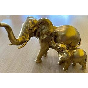 Golden Resin Elephant Statues,Mother and Child Elephant, Home Decor Statue