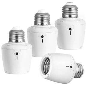 SURAIELEC Light Sensor Socket, Automatic Dusk to Dawn Sensor Socket, Incandescent/CFL/Halogen/LED Bulb Compatible, E26 E27 Light Bulb Base Adapter for Outdoor Lighting Fixtures, White, 4 Pack