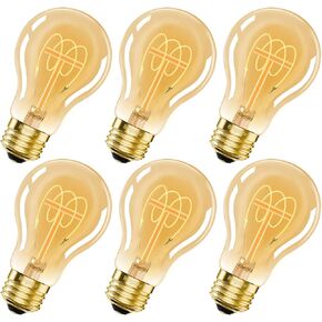A19 Vintage LED Edison Light Bulbs 40 Watt, 6 PACK E26 Dimmable 4W LED Amber Warm 2200K Light Bulbs, 4W A19 LED Edison Bulbs Equal Incandescent 40Watt, Antique Spiral LED Decorative Light Bulb,CRI 90+