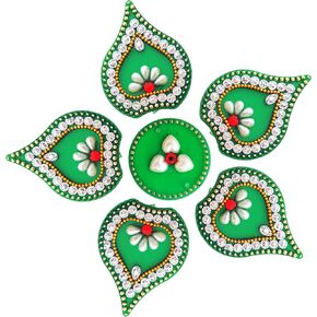 ملصقات رانجولي أكريليك خضراء لملصقات غرفة بوجا رانجولي لديوالي رانجولي | ملصق أرضيات أكريليك بتصميم موداك رانجولي لتزيين المنزل من الأكريليك رانجولي لـ Navratri Diwali مقاس 7 × 7 بوصة in Kuwait