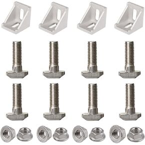 3030 Series Aluminum Profile Connector Set, 4pcs Corner Bracket,8pcs M6 T Screw Bolt,8pcs M6 Flange nut,for 8mm Slot Aluminum Profile Accessories