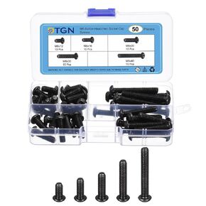 50Pcs M6 Button Head Socket Cap Screws Kit - 12/16/20/30/40mm Carbon Steel Black Oxide Full Thread Hex Socket Cap Screw Assortment - Good for Machine, Furniture Repairing