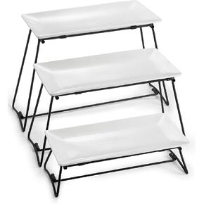 DOWAN 3 طبقات تقديم صواني الوقوف لحفلة عيد الشكر، مجموعة عرض طاولة الحلوى القابلة للطي، أطباق تقديم البورسلين للطعام والحلوى والكب كيك والوجبات الخفيفة والمقبلات والفواكه، 12 بوصة، أبيض in Kuwait