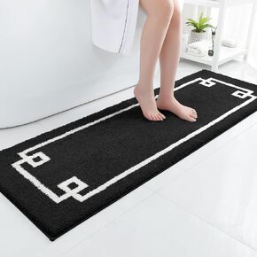 HOMEIDEAS Bathroom Rug, Soft and Water Absorbent Bath Mat, Non-Slip Fluffy Plush Microfiber Carpet for Tub and Shower (Black and White, 20x32)