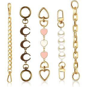Remuuly 5 Pcs Purse Strap Extender Golden Bag Extender Chain Aluminum Purse Chain Metal Bag Extender Flat Replacement Purse Chain Strap Purse Making Supplies for DIY Handbag Purse Shoulder Bag
