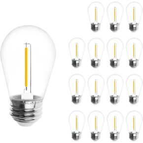 Jslinter Energy-Efficient S14 LED String Light Bulbs Replacement - 3V Solar-Powered, Shatterproof, 2700K Warm White, Outdoor/Indoor, E26, 15-Pack