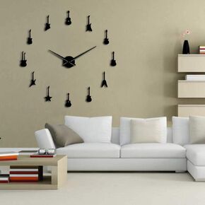 Guitar Variety Music Large Clock Modern Acrylic Clock Kit for Wall Design,3D Frameless Wall Clock with Mirror Stickers for Living Room Decoration-B-27 in Saudi Arabia