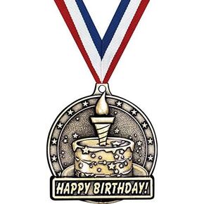 Happy Birthday Medals, 2" Gold Birthday Cake Medal Award with Free Custom Engraving Prime