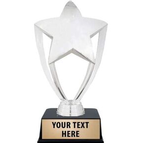 Crown Awards Silver Star Trophies with Custom Engraving, 6" Personalized Silver Star Trophy On Black Base Prime