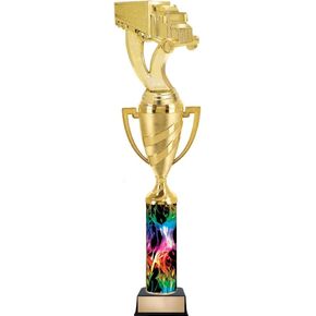 جائزة Crown Awards المخصصة لمقطورة شاحنة الجحيم بألوان قوس قزح، جائزة كأس مقطورة الشاحنة مقاس 14 بوصة، تخصيصها باستخدام نقش مجاني