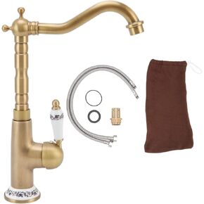 Kitchen Faucet, 360° Rotating, Leakproof Sink Faucet, Corrosion Resistance, Gold All Copper European Antique Hot Cold Mixed for Kitchen Bathroom(Antique Color)