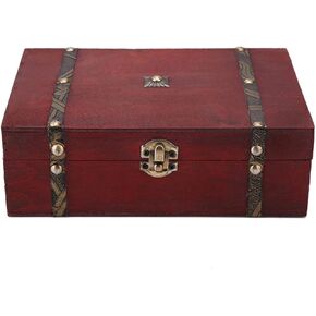 Cyrank Vintage Keepsake Box, Small Wooden Treasure Chest Box Wooden Box with Hinged Lid Retro Wooden Jewelry Box Decorative Trunk for Keepsakes, Jewelry, Photos