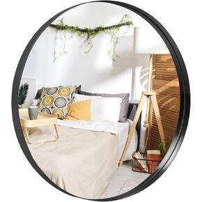 NeuType Round Mirror Circle Mirror 28 Inch Aluminum Alloy Frame Wall Mirror Large Vanity Hanging Decorative Mirrors for Entryway, Bathroom, Bedroom, Living Room (Black, Recessed)