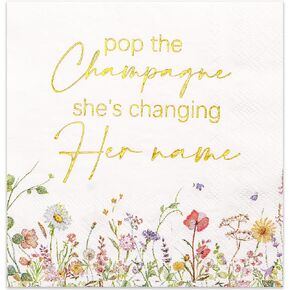 Crisky Bridal Shower Napkins - Gold Foil Design - Bachelorette Paper Disposable Napkins for Wedding/Engagement/Bridal Shower Decoration, 3-Ply, 50 Counts