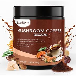 Mushroom Coffee - Mushroom Powder Instant Coffee with Lion's Mane, Hericium Erinaceus, Ganoderma Lucidum, Cordyceps Militaris, Shiitake | Mushroom Coffee Instant Mix | 50 Servings