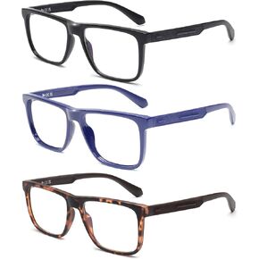 JM 3 Pack Blue Light Reading Glasses Classic Rectangular Readers for Women Men, Anti Eyestrain Eyeglasses