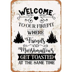Kexle 8 x 12 Tin Metal Sign - Vintage Look Welcome Firepit Friends Marshmallows Get Toasted Bar Cafe Home Wall Art Deco