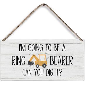 huester Ring Bearer Signs for Wedding, I'm Going to Be a Ring Bearer Excavator Hanging Wood Plaque Sign, Ring Bearer Sign, Rustic Wedding Wedding Home Wall Decor, 12x6 inches