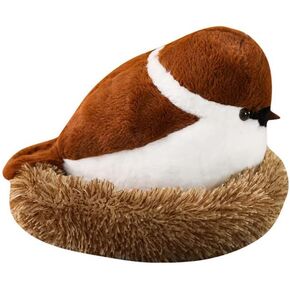 Sparrow Plush Toy with Bird's Nest 15.7" Stuffed Animal Figures Bird Throw Plush Pillow Toys Huggable Soft Animal Doll for Kids Birthday