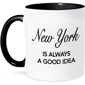 3dRose New York is Always A Good Idea Two Tone Mug, 11 oz, Black