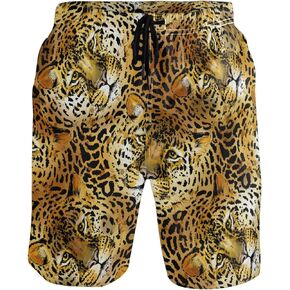 visesunny Golden Leopard Pattern Summer Men's Swim Trunks Quick Dry Bathing Suits Beach Holiday Party Swim Shorts