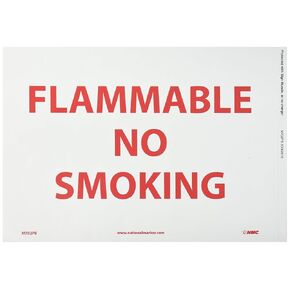 NMC M702PB FLAMMABLE - NO SMOKING Sign – 14 in. x 10 in. Pressure Sensitive Vinyl Safety Sign with Red Text on White Base