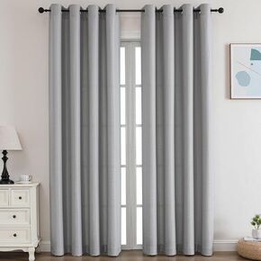 Linen Curtains, Faux Linen Light Filtering Window Drapes for Light Filter and Privacy - Grommet Top Design,2 Panels, White, W 52xL 84 Inch