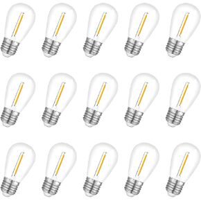 Solar String Light Bulbs Replacement, DC 3V Low Voltage, Waterproof S14 E26 LED Bulbs, 1W 100LM 2700K, 15-Pack