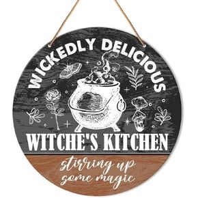 Witch Kitchen Sign Decor for Wall, Witches Kitchen Hanging Sign Decor Rustic Witchy Wall Decoration Magic Witchcraft Wood Sign for Dining Room, Gothic House, Housewarming Kitchen Gift for Wiccan