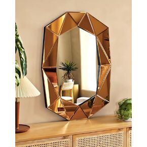 Decorative Wall Mirror Oval: Diamond Shaped Large Silver Vanity with Silver Glass Mirror Beveled Frame Edge 40x28 inch Modern Home Art Deco for Living Room Dining Room