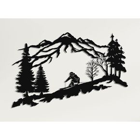 DEKADRON Metal Skier Wall Art, Mountain and Trees Themed Wall Art, Metal Wall Decor, Ski Lover Gift, Home Decoration, Wall Hangings (24" W x 15" H / 60x38 cm)