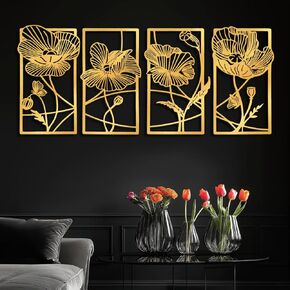 Gold Metal Minimalist Wall Decor - Flower Wall Art for Living Room Bedroom Bathroom Modern Minimalist Wall Art for Women Home Wall Art Hanging Wall Decor Large Abstract Bedroom Wall Decor Aesthetic