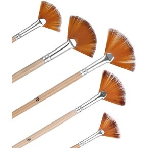 Prasacco 5 Pieces Fan Brush for Painting, Oil Acrylic Paint Brushes Artist Fan Brushes Nylon Hair Long Wood Handle Painting Brush for Acrylic Watercolor Oil Gouche Painting in Kuwait