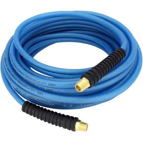 Milton (1623-2) FLEX HOSE Reinforced Polyurethane Air Hose 50 ft. x 1/4" ID, 200 PSI, Lightweight Hybrid Air Compressor Hose w/ ¼" MNPT brass fitting, Cold Weather Flexible, Bend Restrictor – Blue