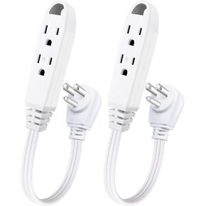 K KASONIC - 1 Feet 3 Outlet Extension Cord 2 Pack - Triple Wire Grounded Multi Outlet, UL Listed 16/3 SPT-3, 13 Amp - 125V - 1625 Watts (White)