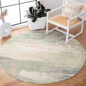 SAFAVIEH Adirondack Collection Area Rug - 6' Round, Ivory & Sage, Modern Abstract Design, Non-Shedding & Easy Care, Ideal for High Traffic Areas in Living Room, Bedroom (ADR112W)