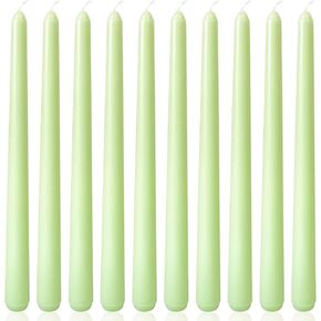 10 Inch Light-Green Taper Candles for Home Decoration, 10 Pack Unscented Candlesticks for Spring Dinner Wedding Christmas Party, Smokeless and Dripless Candle Sticks