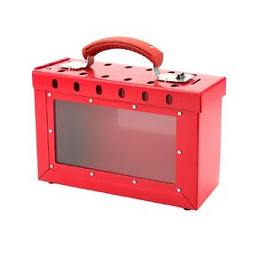 QWORK Lockout Tagout Lock Box, Portable Group Lock Box,12 Padlock Capacity, Vision Acrylic Security Lock, Red