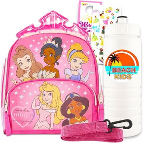 Disney Princess Mini Backpack for Girls - Princess Backpack for Girls Bundle Includes 10" Mini Disney Princess Harness Backpack, Water Bottle, Stickers, More | Disney Princess Toddler Leash Backpack