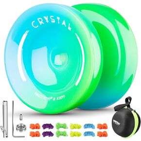 Pack of 3 Responsive YoYo, K2 Crystal Plastic Yoyos for Kids, Dual Function Yo yo for Beginners with 18 Yoyo Strings + 3 Yoyo Bags(Black +Green+Blue)