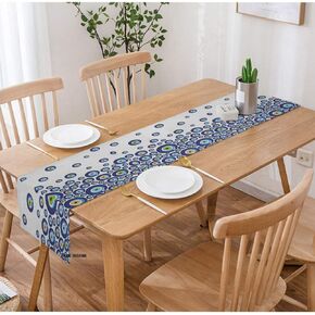 HGOD DESIGNS Eyes Table Runner,Blue Turkish Evil Eye Bead Pattern Cotton Linen Table Runner Home Decor for Kitchen Dinner Tea Table Cloth Placemat 14"X72"