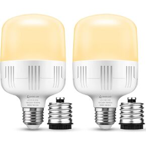 LOHAS Super Bright Light Bulbs, 250-300W Equivalent 3400LM E26 Garage LED Bulb, 5000K Daylight 30 Watt High Lumen LED Bulb w/E39 Adapter for Commercial Warehouse Workshop Factory Backyard Barn, 2 Pack