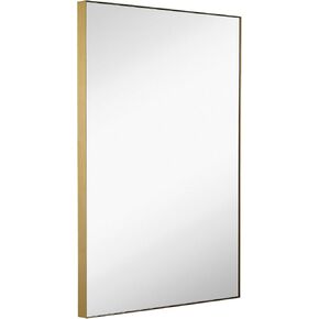Hamilton Hills 22x30 inch Gold Brushed Metal Framed Vanity Mirrors for Wall | Rectangular Square Corner Glass Panel Wall Mirror | Deep Set Design Bathroom Vanity Mirror Hangs Horizontal or Vertical