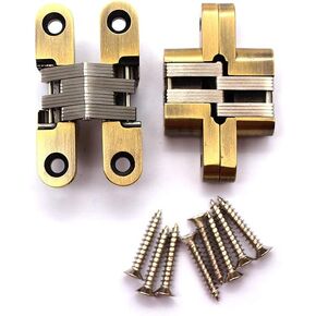 2-Pack Hidden Hinges Mortise Mount Invisible Concealed Cross Door Hinge for Folding Door, Stainless Steel with Screws
