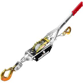 Come Along Winch 1T Pulling Capacity 7FT Steel Cable 2 Hooks Heavy Duty Ratchet Power Puller Tool with Dual Gears Hand Winch Cable Automotive Hoist Winch Puller