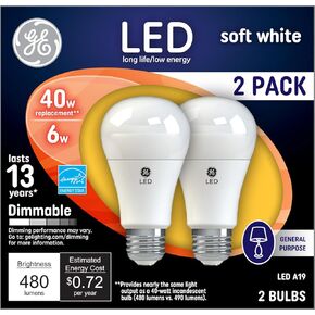 GE LED Light Bulbs, 40 Watt, Soft White, A19 (6 Pack)
