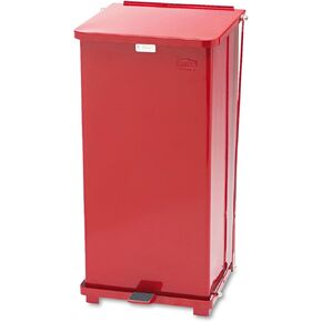 Rubbermaid FGST24ERBRD Red Steel Square The Defenders Step Can with Retainer Bands, 24 gallon Capacity, 15" Square x 30" Height