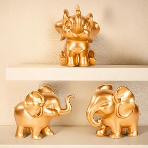 Small Elephant Figurines – Good Luck Elephant Statues for Home Decor, Set of 3 Elephant Statues for Shelves Office Desktop Bookshelf, Elephant Gifts for Friends