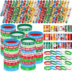 Wettarn 360 Pcs Christmas Party Favors Christmas Slap Bracelets for Rubber Wristbands Bulk Silicone Bracelets Assorted Christmas Party Supplies for Prize Gifts Treat Filler