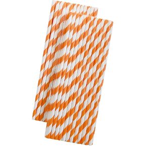 Striped Paper Straws - Party Supply - Orange and White - 7.75 Inches - 50 Pack - Outside the Box Papers Brand